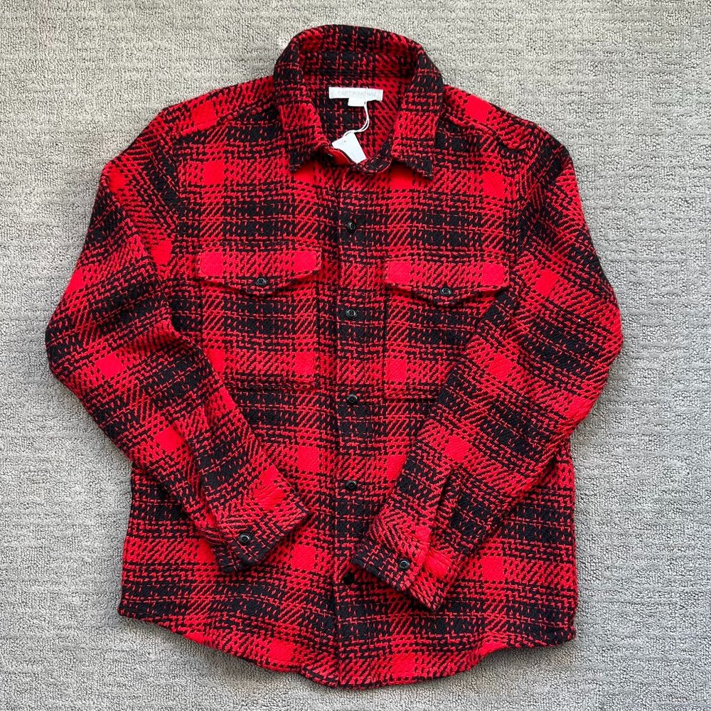 Outerknown Cloud Weave Shirt Red/Blue Pattern Mens Size Large